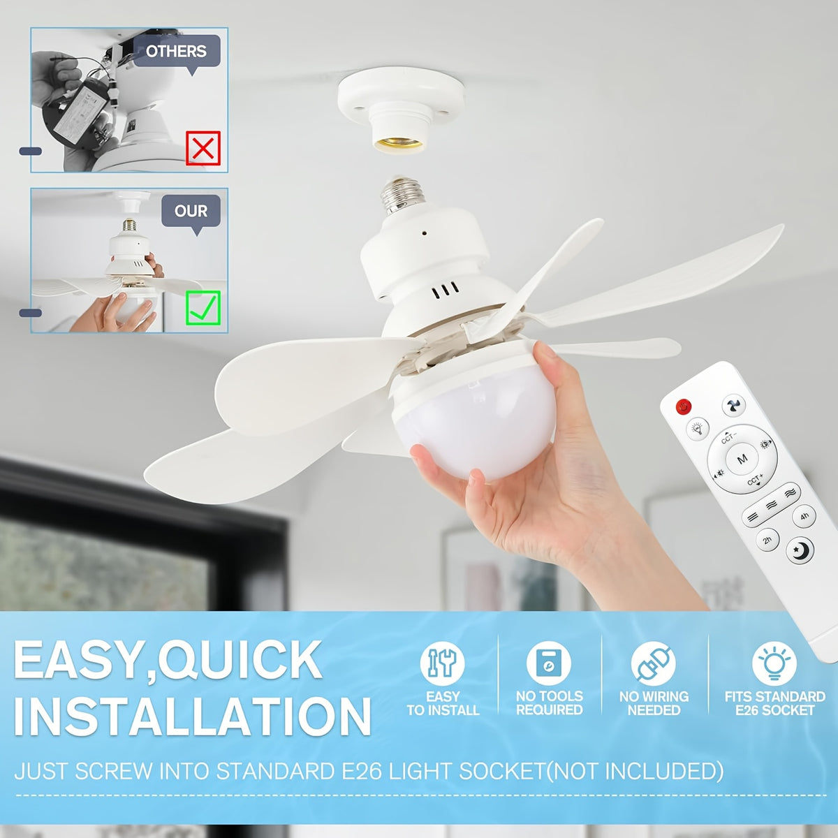 Ventilateur de Plafond LED Intelligent – Éclairage 3 Couleurs & Télécommande
