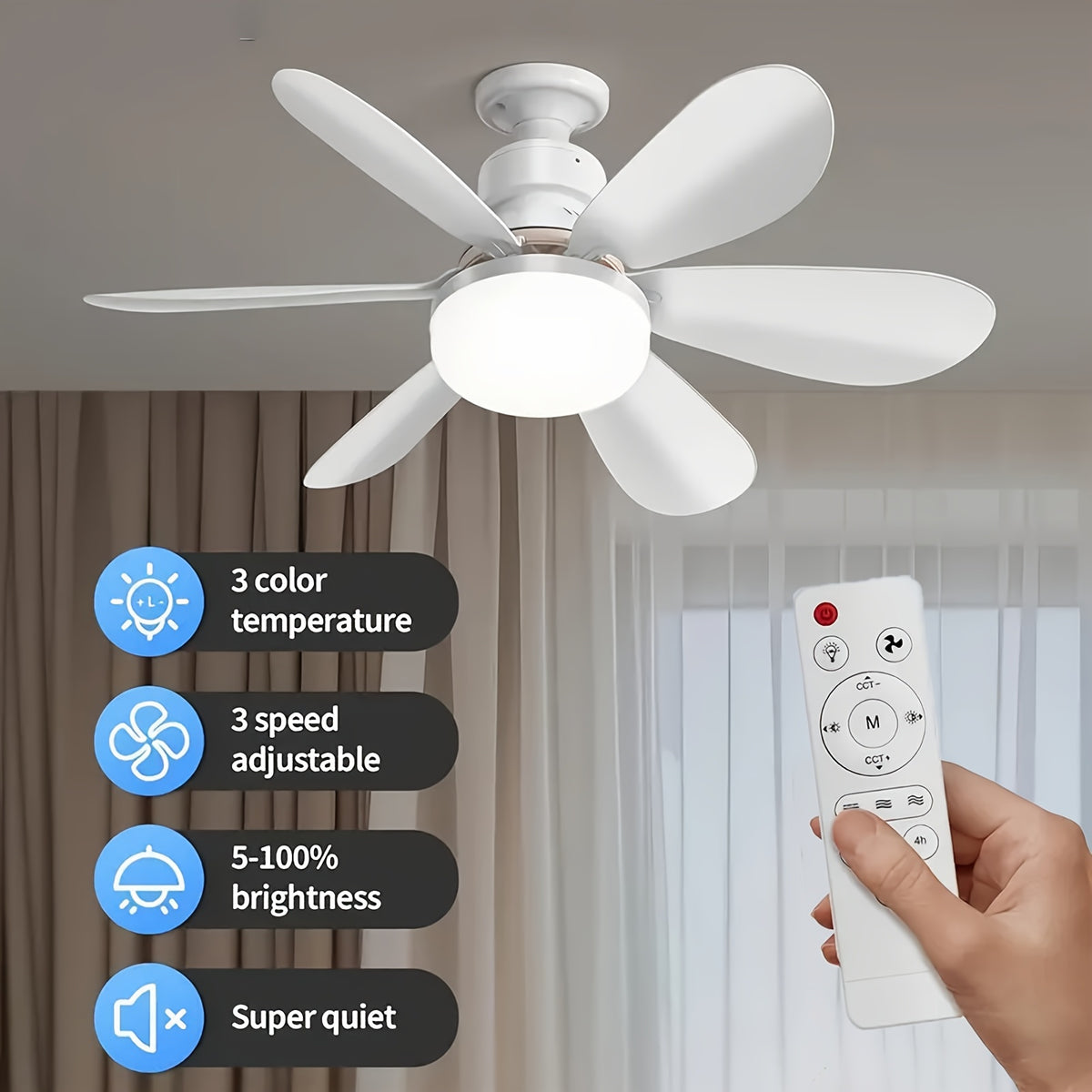 Ventilateur de Plafond LED Intelligent – Éclairage 3 Couleurs & Télécommande
