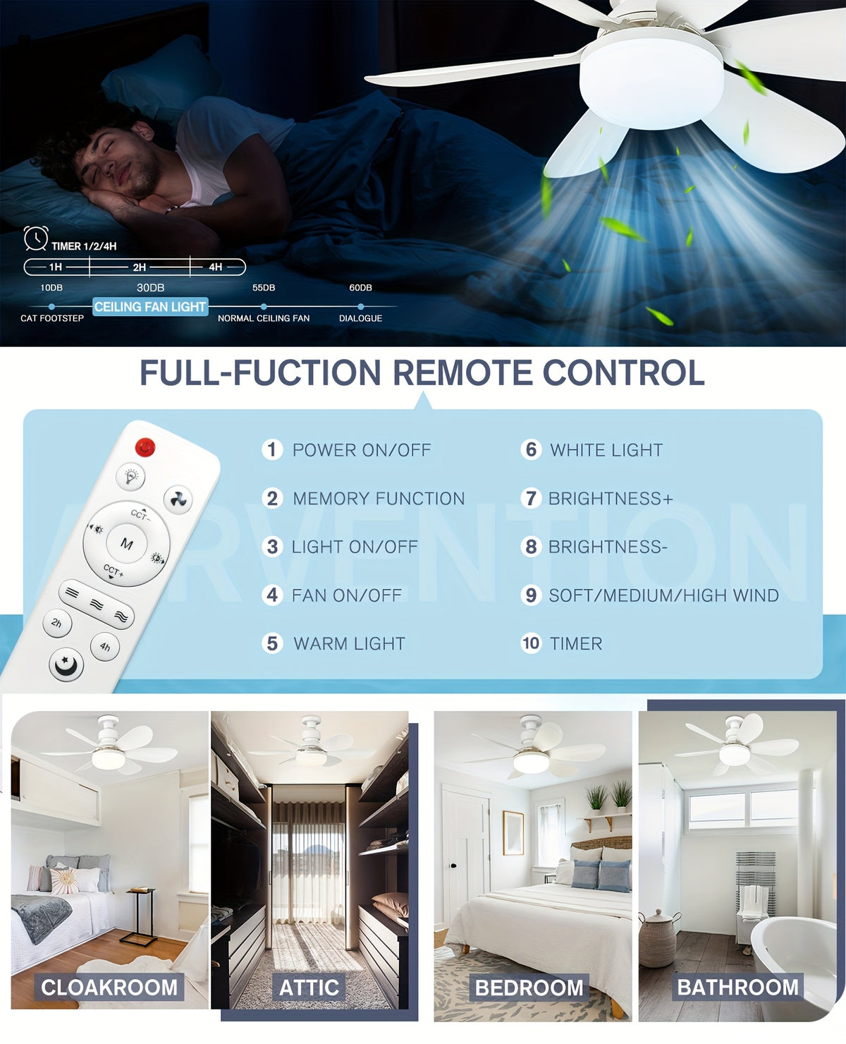 Ventilateur de Plafond LED Intelligent – Éclairage 3 Couleurs & Télécommande