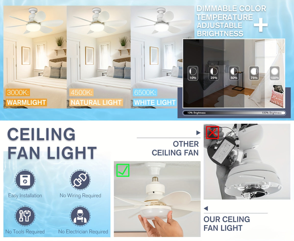 Ventilateur de Plafond LED Intelligent – Éclairage 3 Couleurs & Télécommande