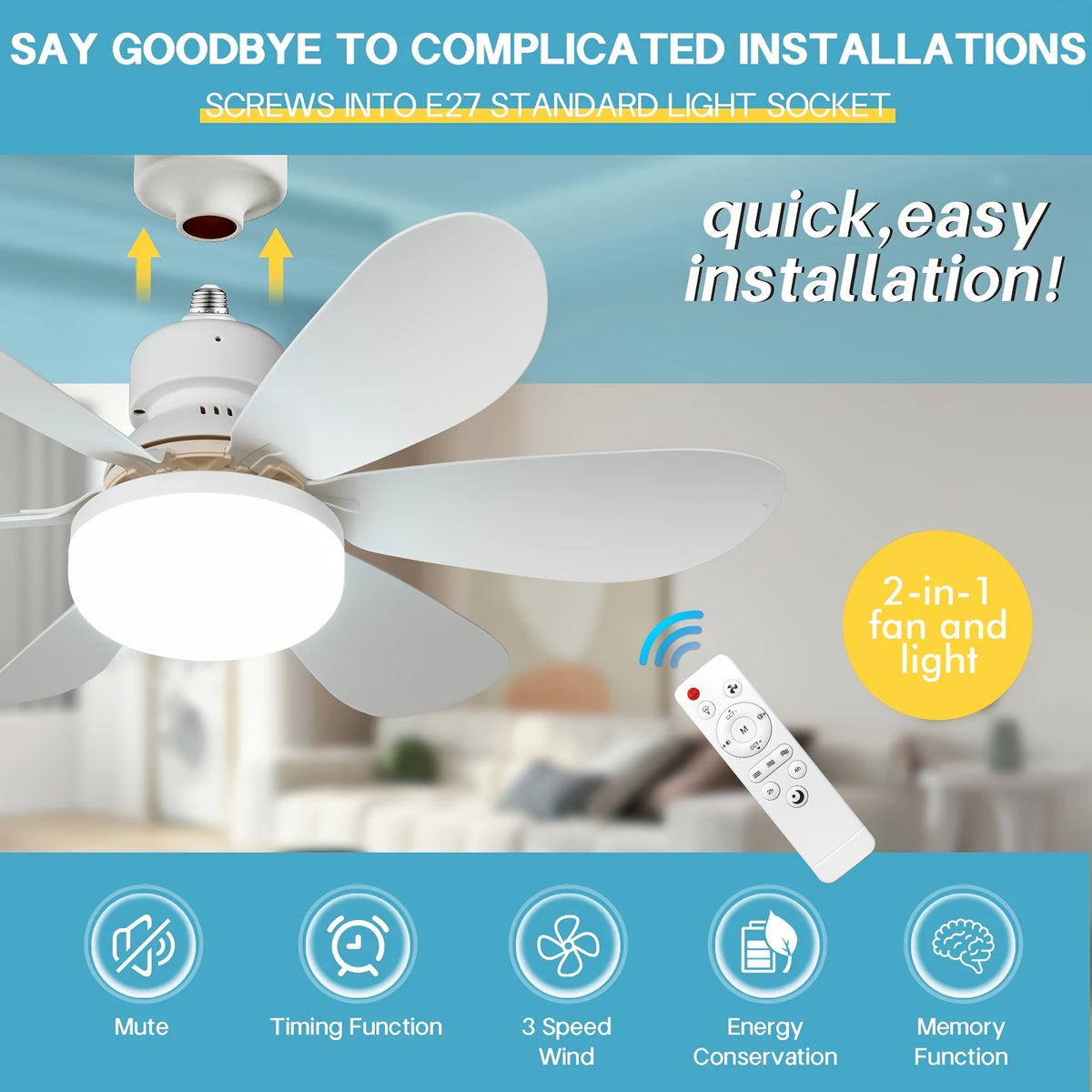 Ventilateur de Plafond LED Intelligent – Éclairage 3 Couleurs & Télécommande