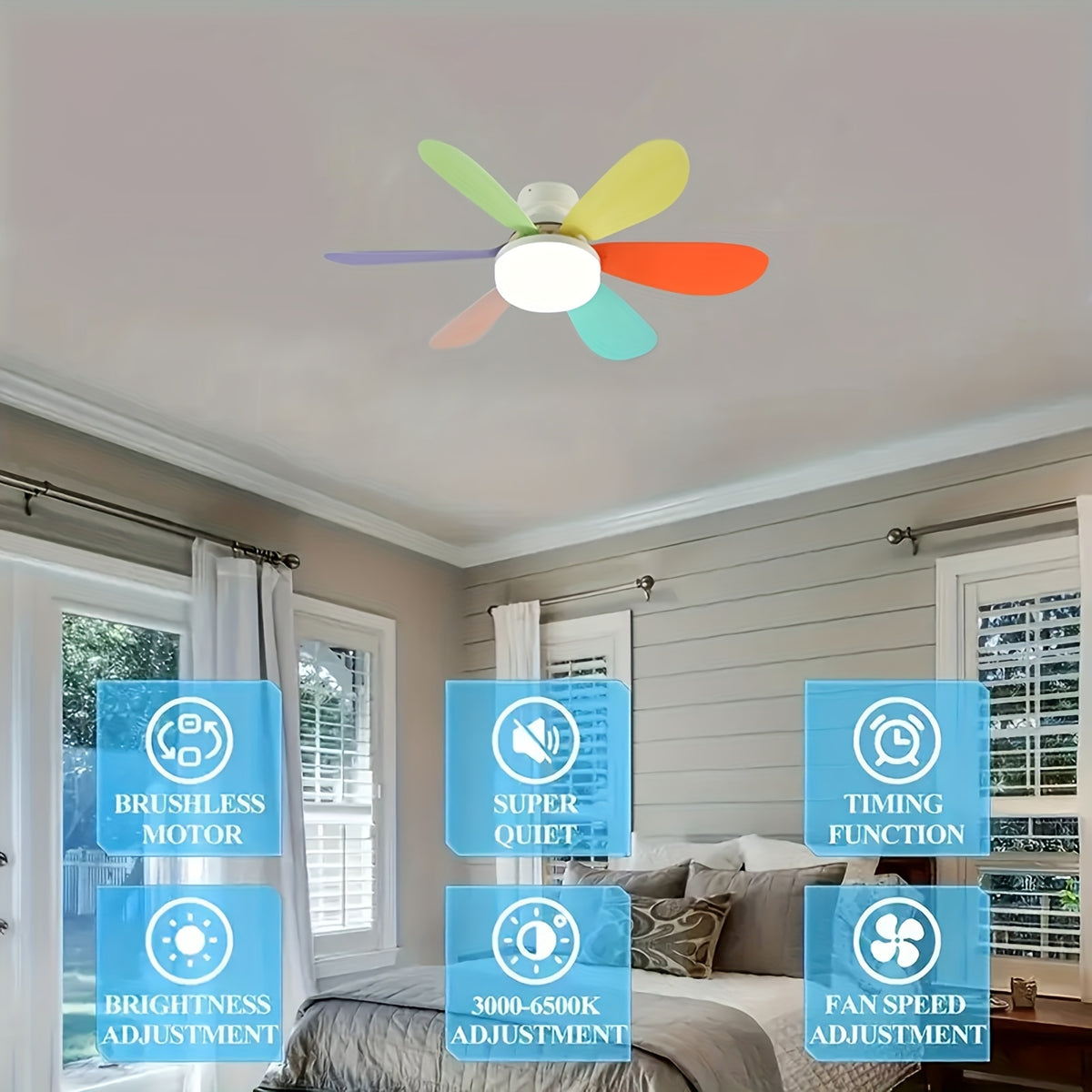 Ventilateur de Plafond LED Intelligent – Éclairage 3 Couleurs & Télécommande