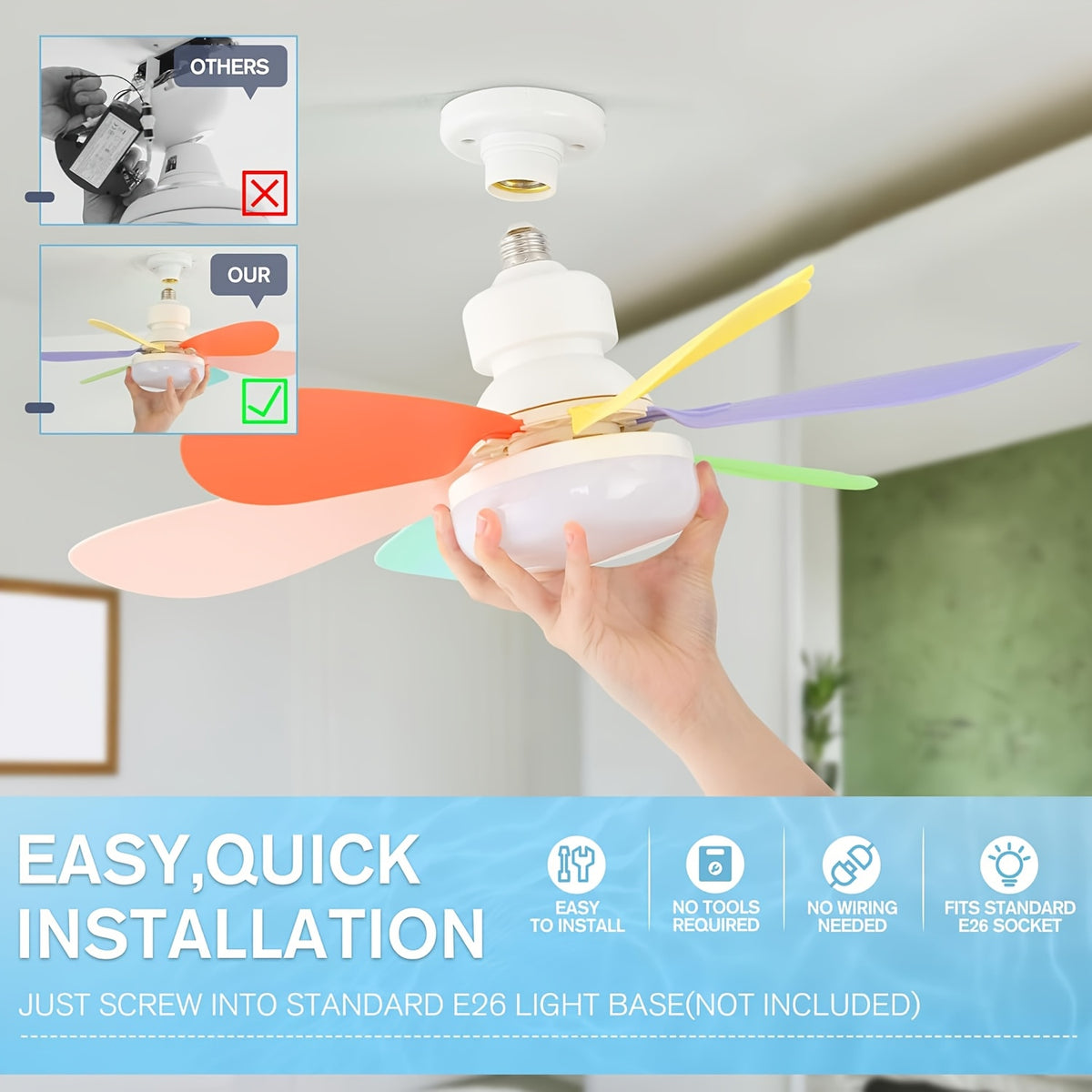 Ventilateur de Plafond LED Intelligent – Éclairage 3 Couleurs & Télécommande