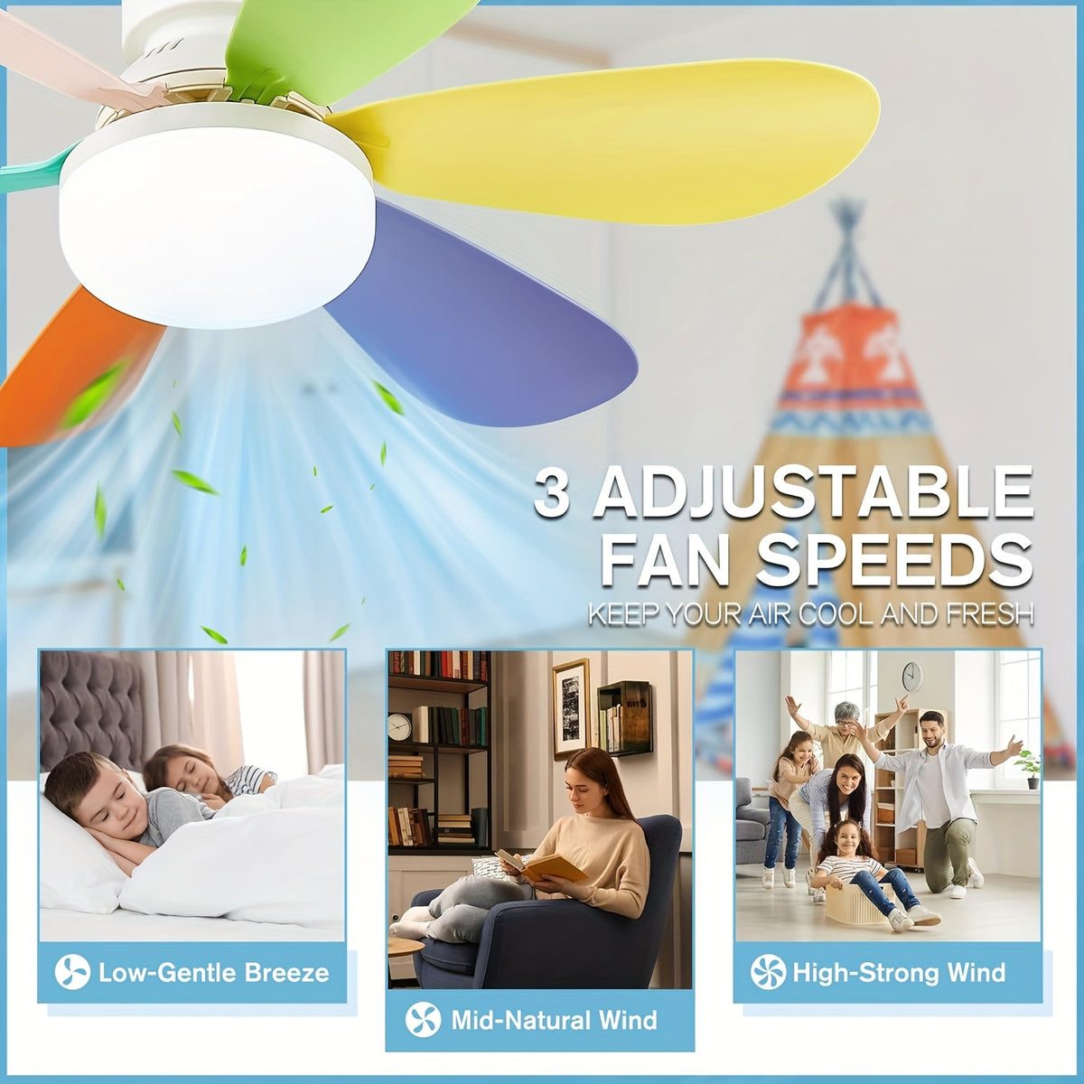 Ventilateur de Plafond LED Intelligent – Éclairage 3 Couleurs & Télécommande