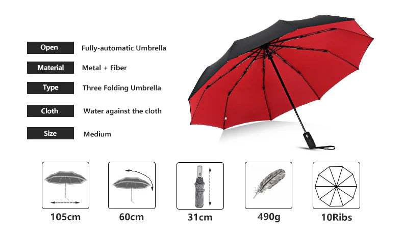 Parapluie Automatique Coupe-Vent Double Couche – 🚚 Livraison Gratuite