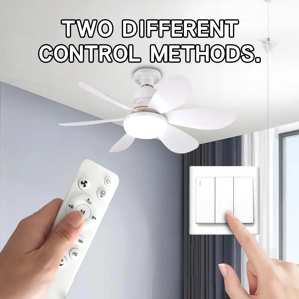 Ventilateur de Plafond LED Dimmable E27 – Télécommande, 30W/40W, 6 Pales, 3 Vitesses