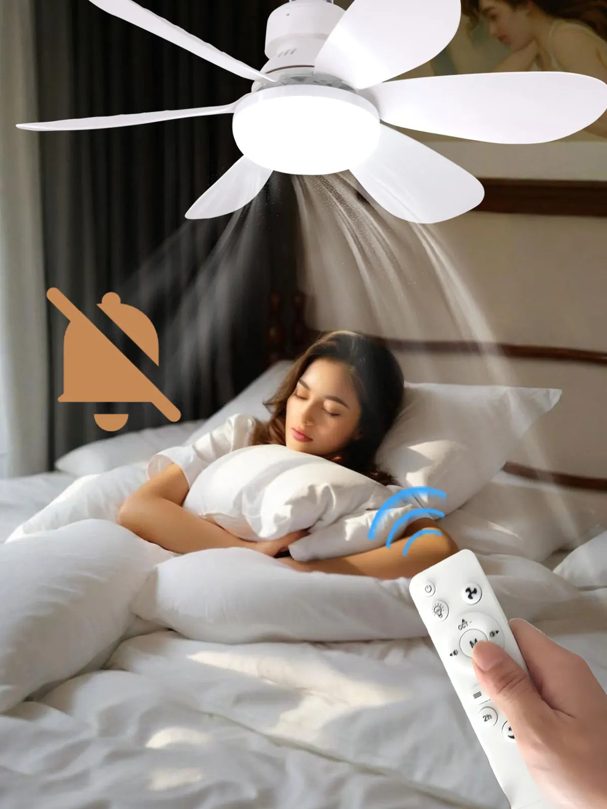 Ventilateur de Plafond LED Dimmable E27 – Télécommande, 30W/40W, 6 Pales, 3 Vitesses