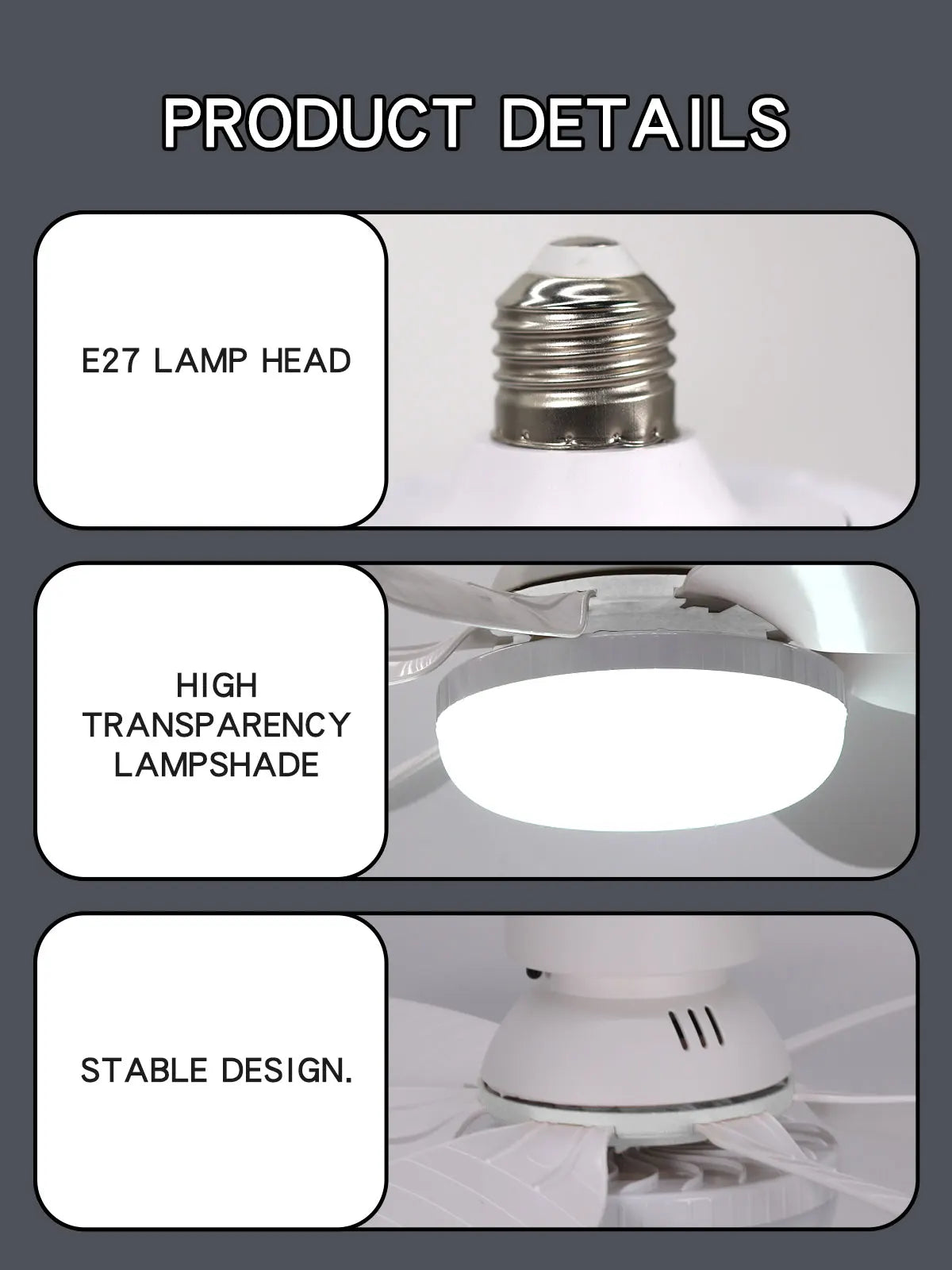 Ventilateur de Plafond LED Dimmable E27 – Télécommande, 30W/40W, 6 Pales, 3 Vitesses