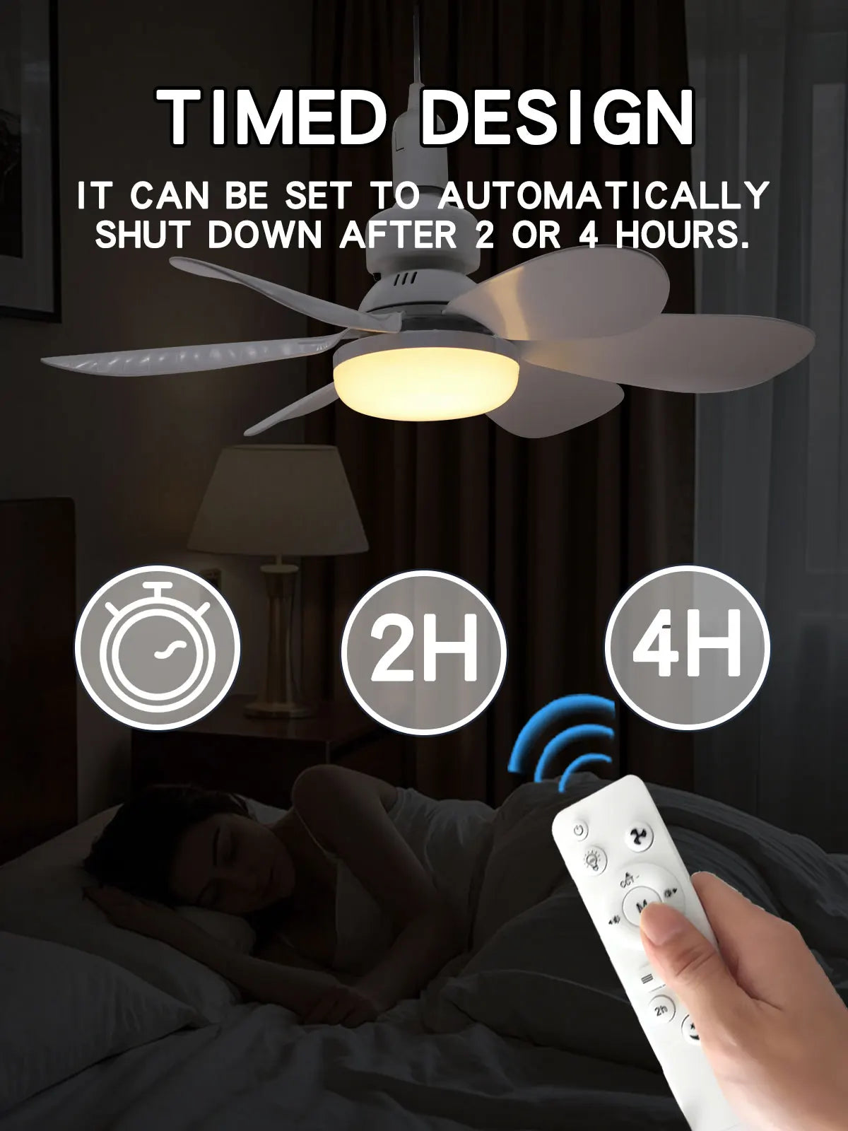 Ventilateur de Plafond LED Dimmable E27 – Télécommande, 30W/40W, 6 Pales, 3 Vitesses