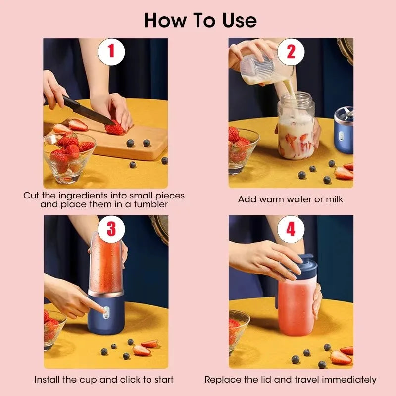 Mini Blender Portable USB Rechargeable – 6 Lames – 🚚 Livraison Gratuite