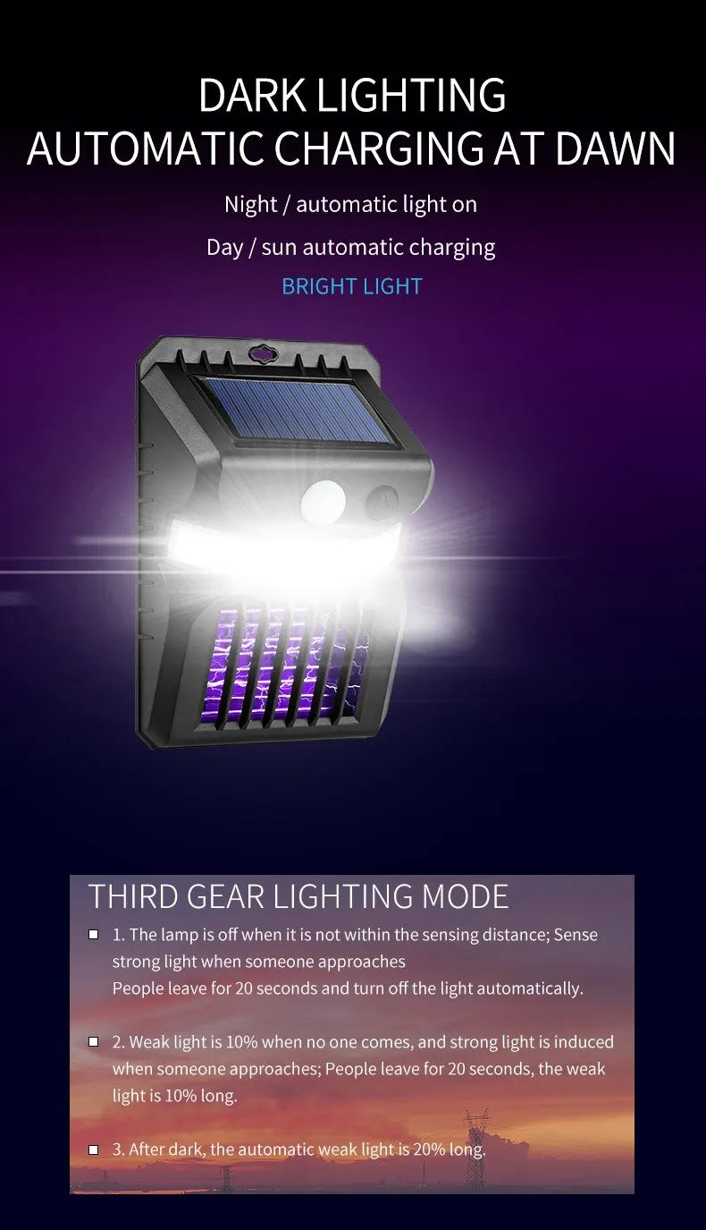 Lampe Solaire Anti-Moustiques d'Extérieur – Capteur Infrarouge, IP65, Recharge Solaire