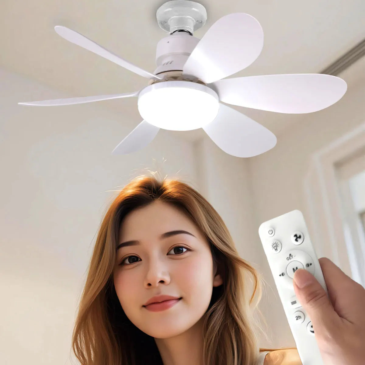 Ventilateur de Plafond LED Dimmable E27 – Télécommande, 30W/40W, 6 Pales, 3 Vitesses