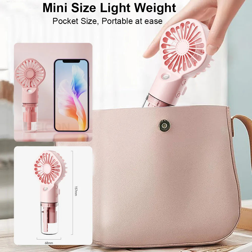 Mini Portable USB Rechargeable Misting Fan – 4 Speeds