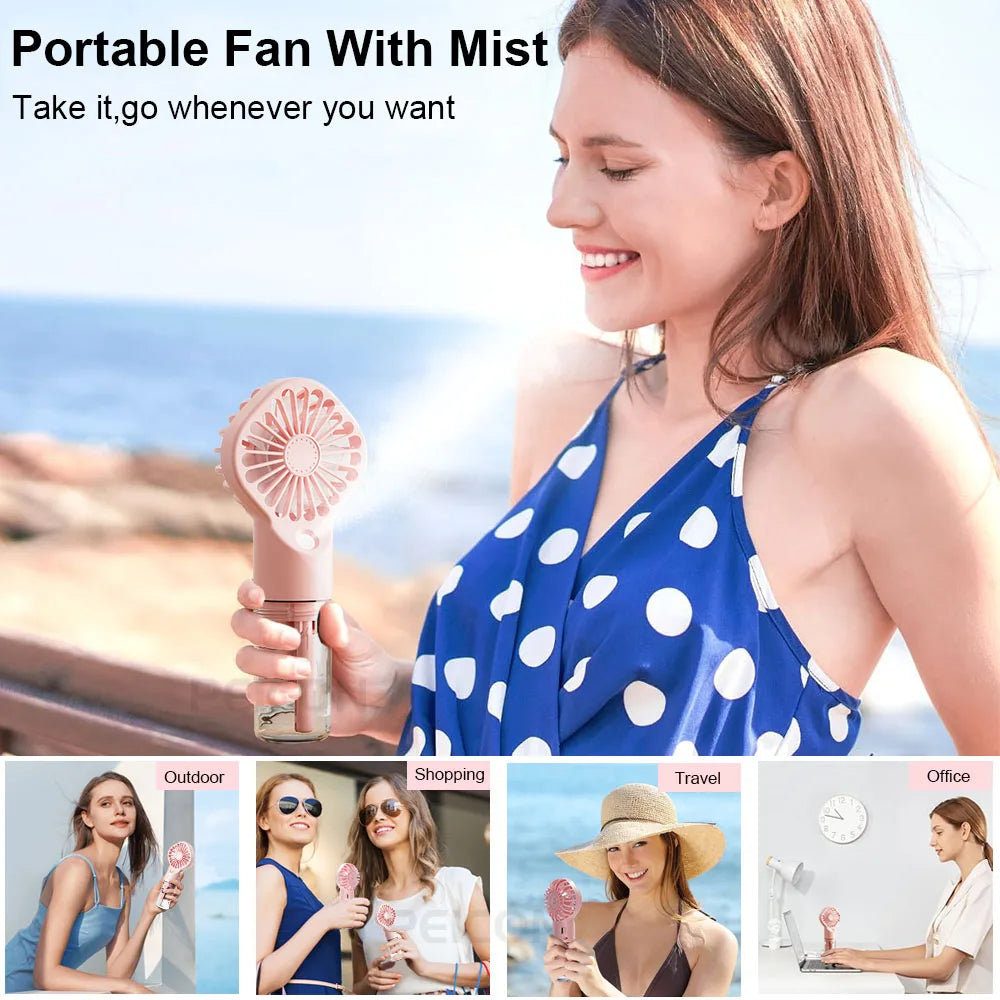 Mini Portable USB Rechargeable Misting Fan – 4 Speeds