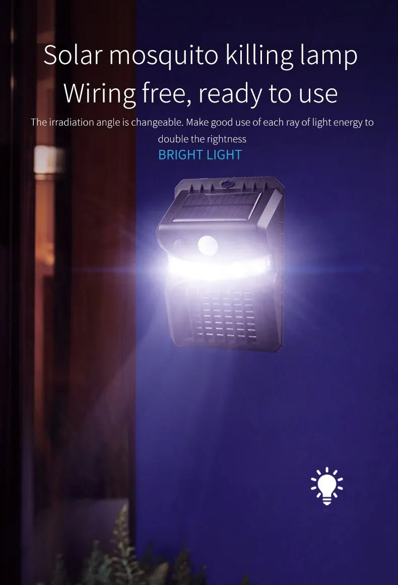 Lampe Solaire Anti-Moustiques d'Extérieur – Capteur Infrarouge, IP65, Recharge Solaire