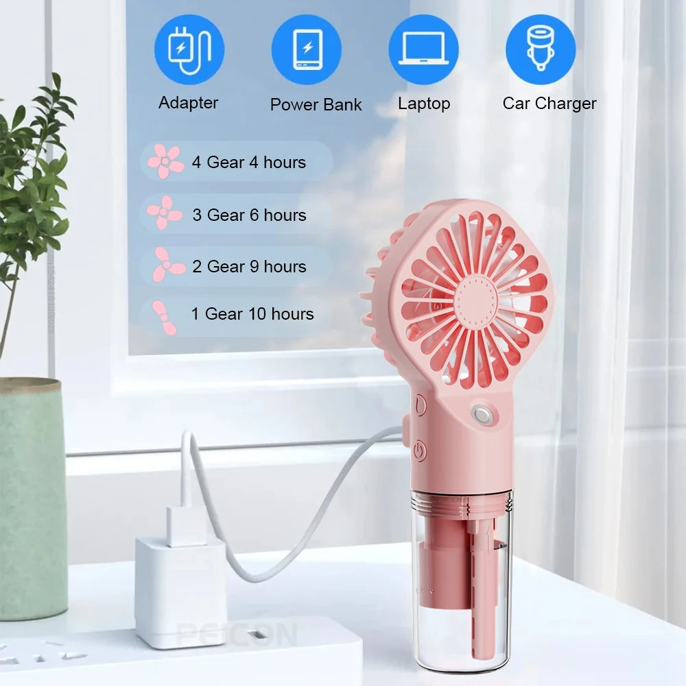 Mini Portable USB Rechargeable Misting Fan – 4 Speeds