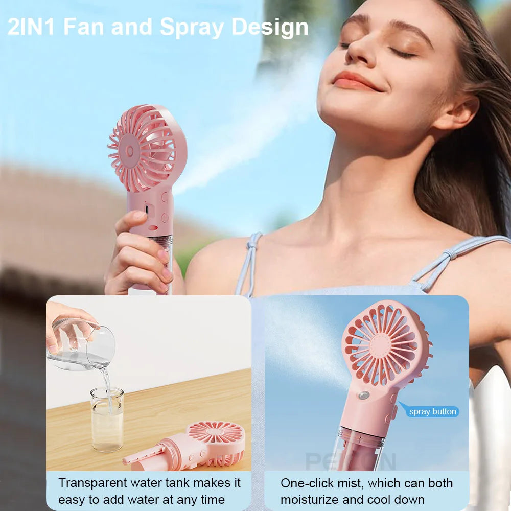 Mini Portable USB Rechargeable Misting Fan – 4 Speeds