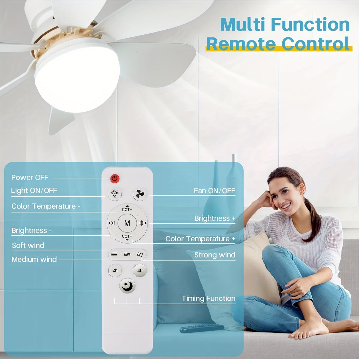 Ventilateur de Plafond LED Intelligent – Éclairage 3 Couleurs & Télécommande