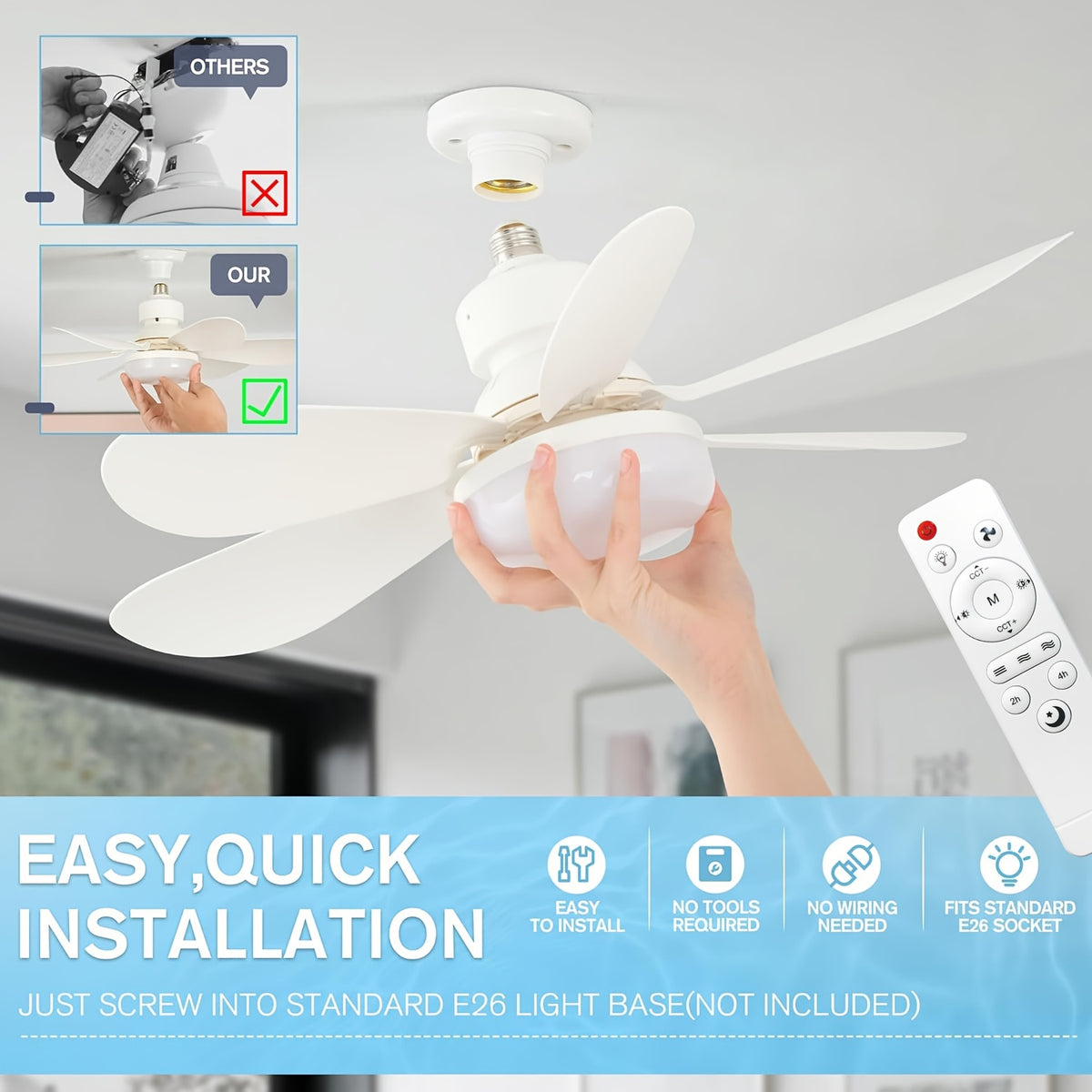 Ventilateur de Plafond LED Intelligent – Éclairage 3 Couleurs & Télécommande