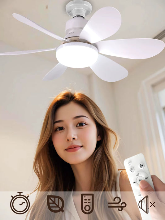 Ventilateur de Plafond LED Dimmable E27 – Télécommande, 30W/40W, 6 Pales, 3 Vitesses
